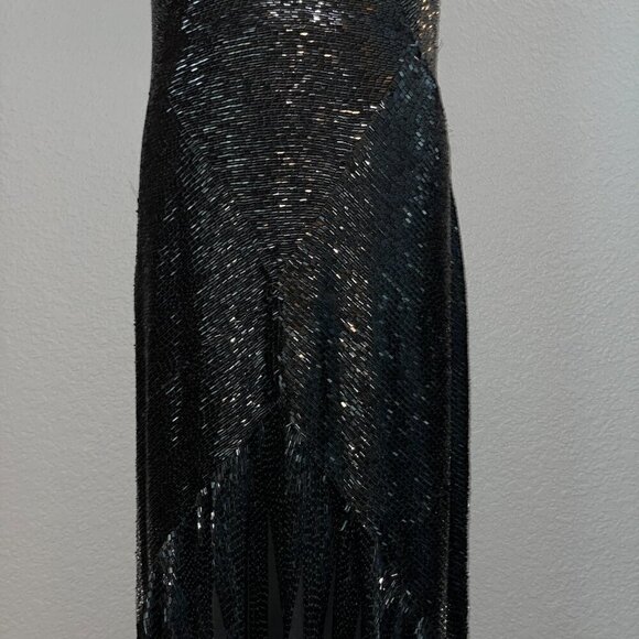 BLACK TIE OLEG CASSINI Black Full Beaded Sleeveless Formal Red Carpet Gown - 10 - Picture 5 of 16